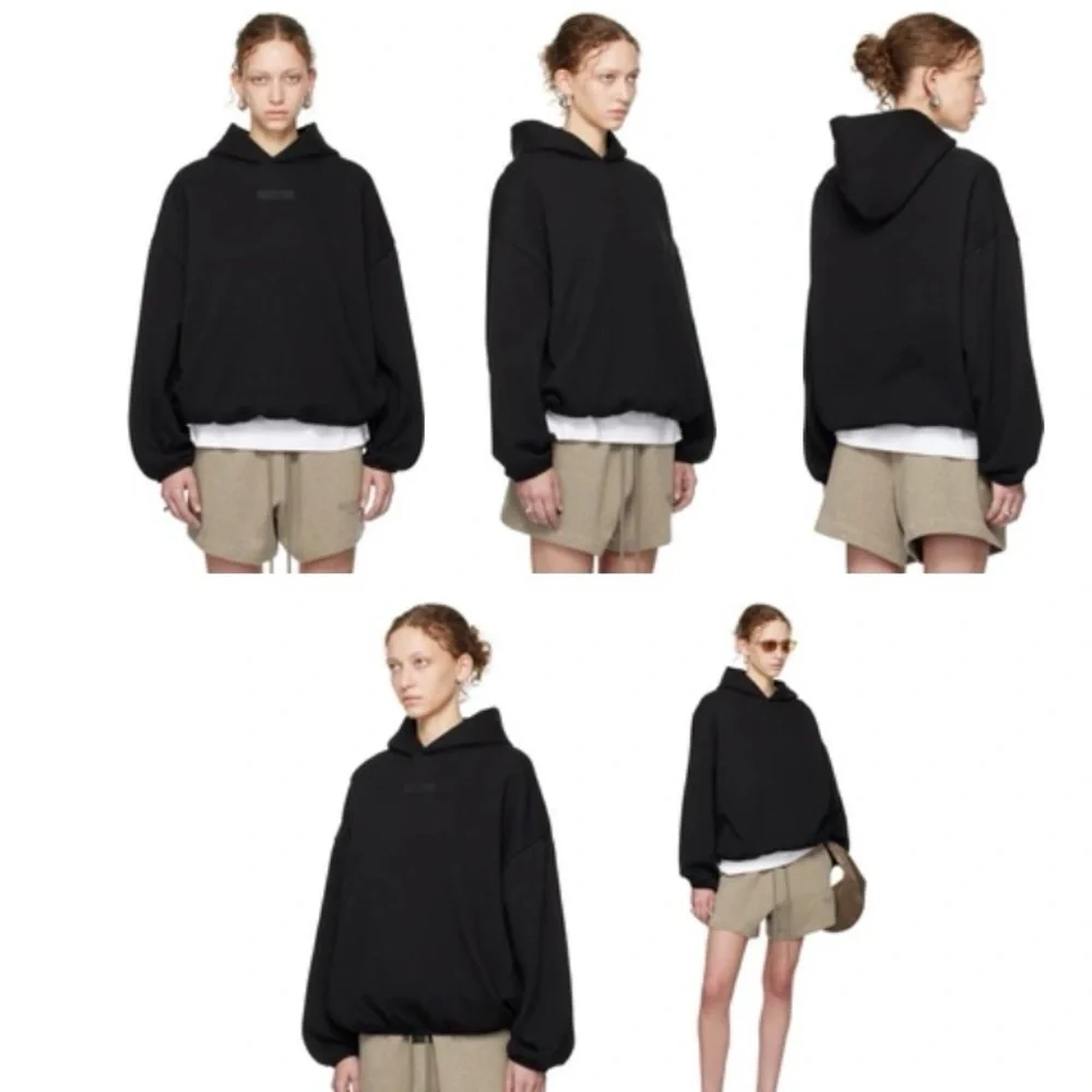 Fear of God ESSENTIALS Black Elasticized Hoodie - Picture 1 of 6